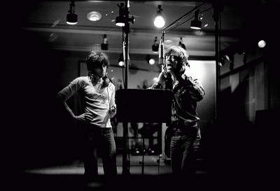 The soon-to-be Glimmer Twins recording vocals at Sunset Sound studios, early 1972. Photograph by the great Jim Marshall. One of my favorite portraits of these two together and at work.