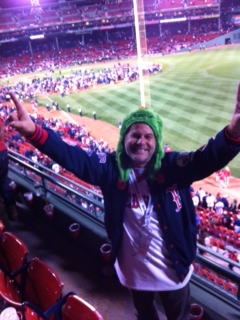 Me at Fenway Park, moments after the Boston Red Sox staged a dramatic, come-from-behind rally to beat the Detroit Tigers to clnch the American League Pennant and became A.L. 2013 Champions! (Green Wally Rally Cap NOT optional attire for these series!)