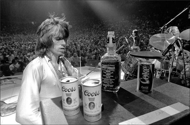 Keith's pals Coors, Jack, and Coke keep his amp hydrated.