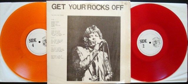 Rocks Off/Rock On: Another iconic, and highly sought after, double LP of the Stones' stand at the L.A. Forum. Different colored wax pressings exist, as does the black vinyl press of this baby. Sound is only decent, but the cover shot and color vinyl make this a must-have!