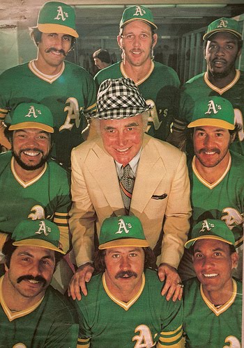 Oakland A's owner Charlie O. Finley likely told his '74 squad he'll have Farrah Fawcett-Majors give them a Noxema shave if they smiled for the camera and pretended to like him.