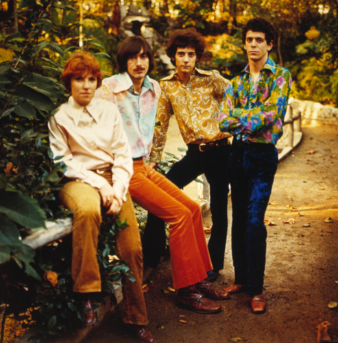 Who said paisley can't be badass? As close to 'flower power' as the Velvets ever got, 1968-69. L--R:  Maureen Tucker, Sterling Morrison, Doug Yule, Lou Reed.