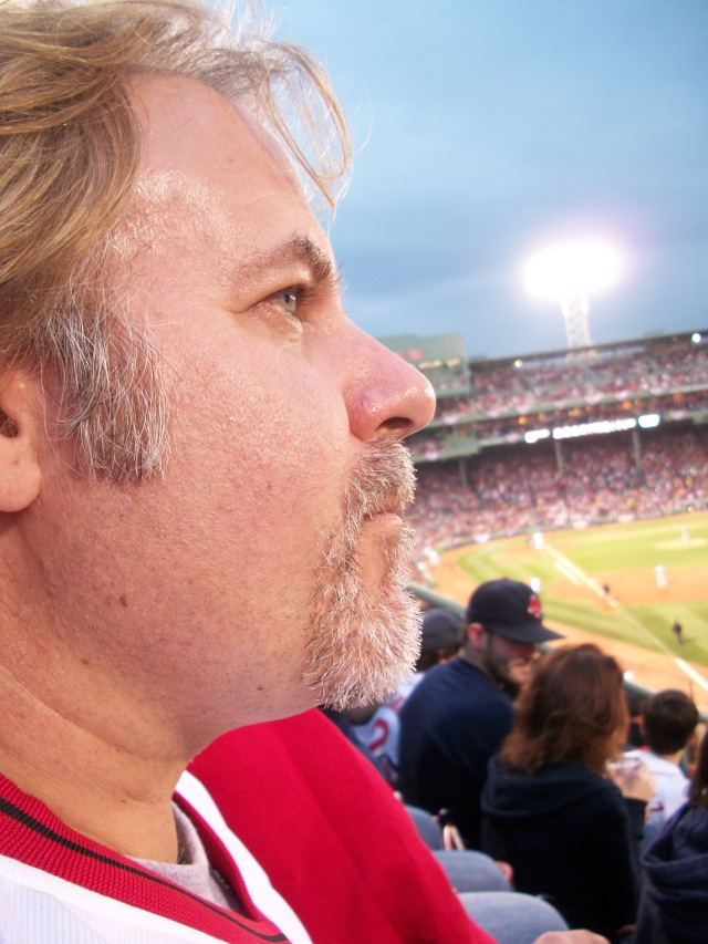 Gazing out at the scenery and bonding with my 'Fear The Beard' at Fenway for Game 2 of the American League Division series versus the Tampa Bay Rays. Thanks to my good friend Judy Kelliher for snapping this shot while my mind was elsewhere.