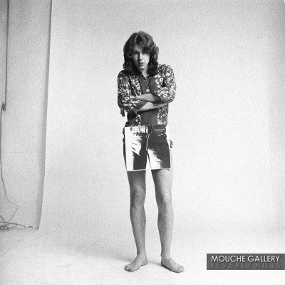 It beats a barrel: Mick T. and his gams, "Sticky Fingers" promotional photo shoot, 1971.